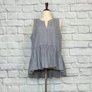 Tibi Navy Blue & White Striped Peplum Top